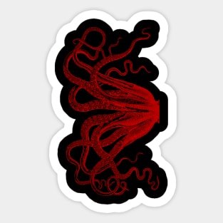 Red Vintage Octopus Tentacles Illustration Sticker